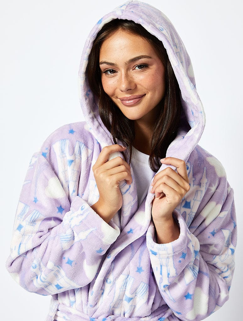 Disney Living In a Fantasy Print Dressing Gown in Lilac Lingerie & Nightwear Skinnydip London