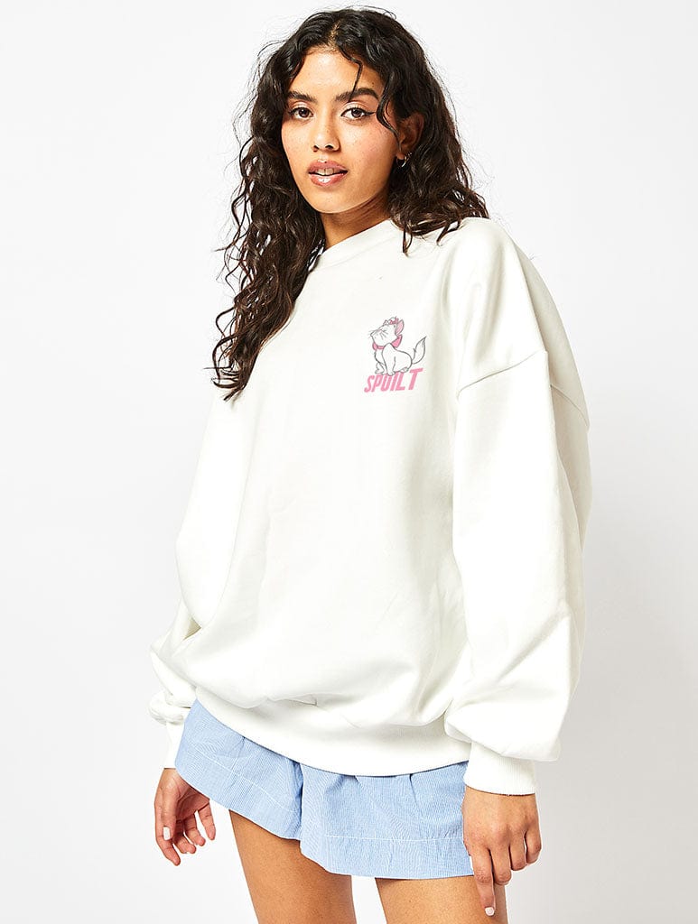 Disney Marie Spoilt Sweatshirt In White Hoodies & Sweatshirts Skinnydip London