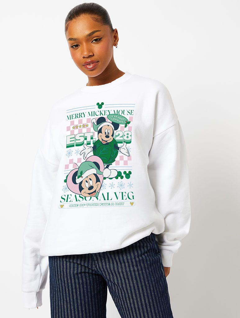 Disney Mickey Mouse Brussel Sprout Sweatshirt In Ecru Hoodies & Sweatshirts Skinnydip London