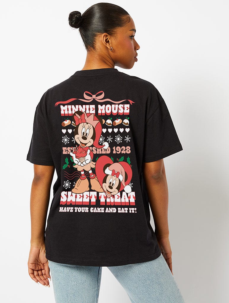 Disney Minnie Mouse Sweet Treat T-Shirt In Black Tops & T-Shirts Skinnydip London