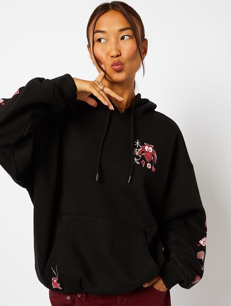 Disney Mulan Mushu Hoodie in Black Hoodies & Sweatshirts Skinnydip London