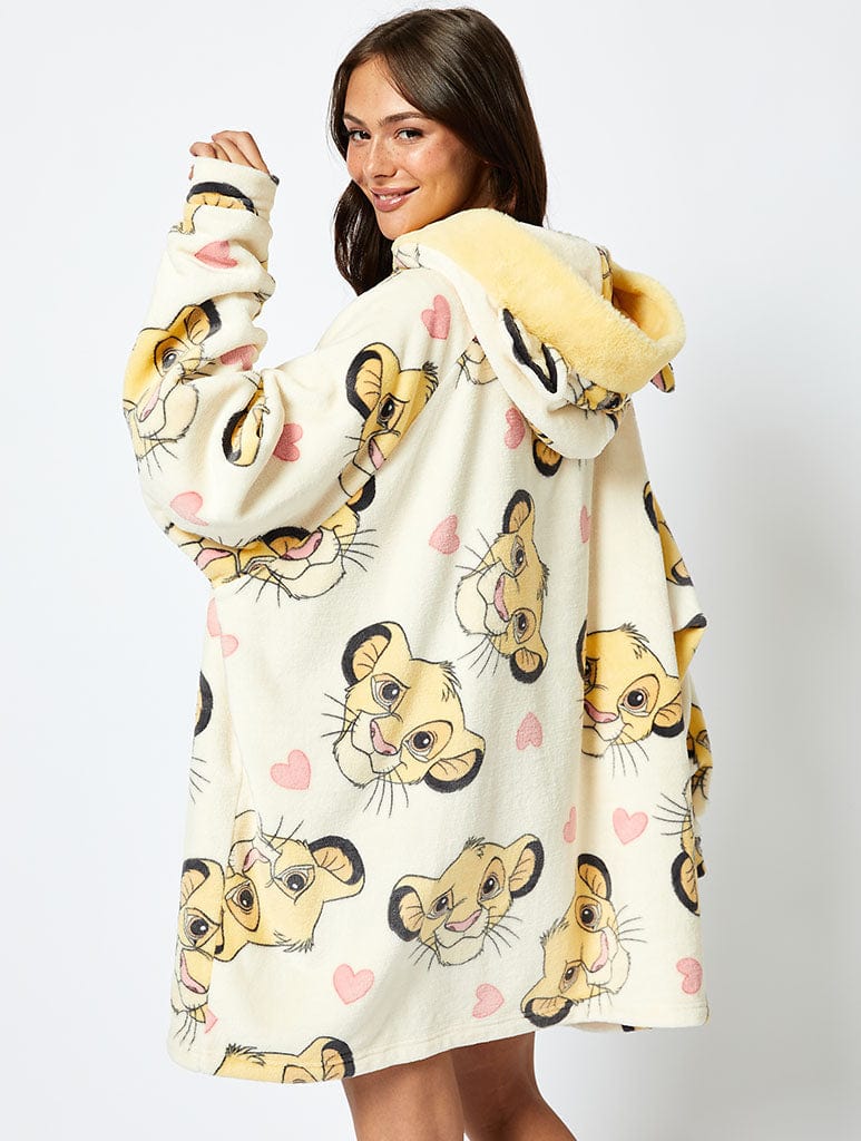 Disney Simba Blanket Hoodie in Cream Lingerie & Nightwear Skinnydip London