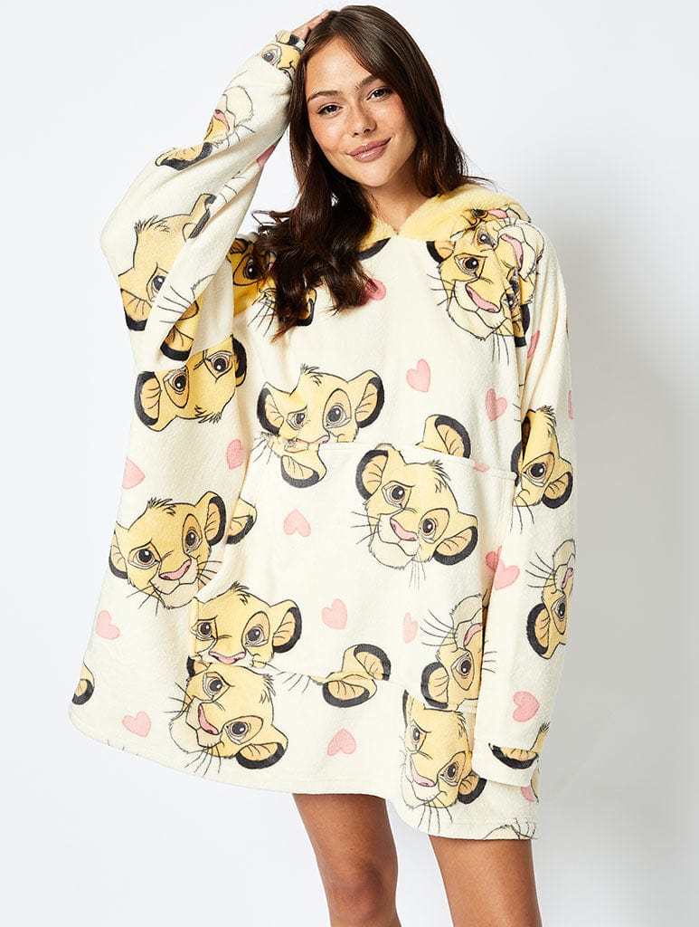 Disney Simba Blanket Hoodie in Cream Lingerie & Nightwear Skinnydip London