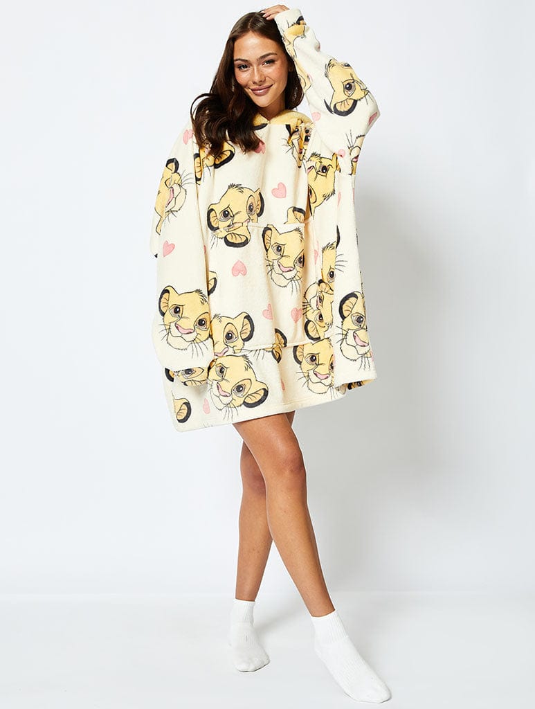 Disney Simba Blanket Hoodie in Cream Lingerie & Nightwear Skinnydip London