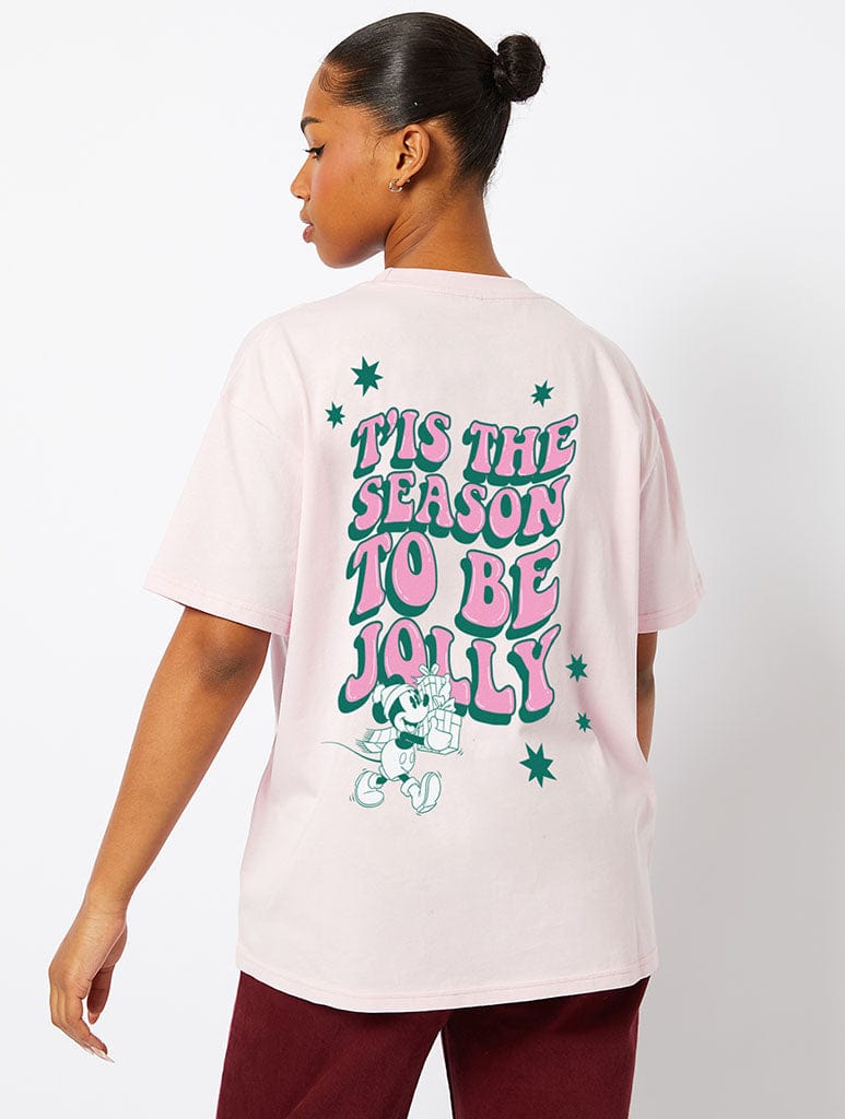 Disney Tis The Season Mickey T-Shirt In Pink Tops & T-Shirts Skinnydip London