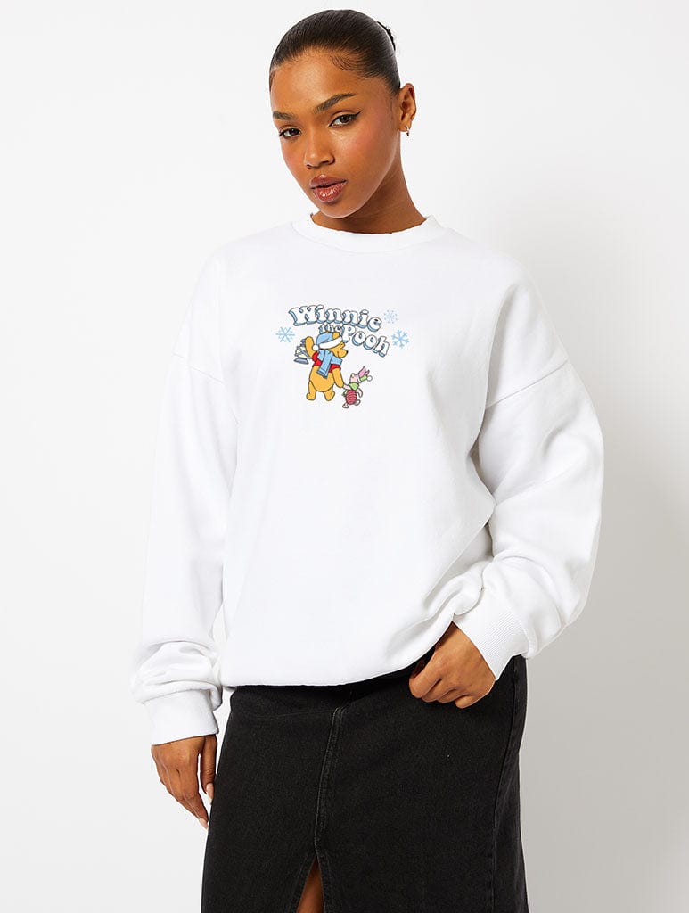 Disney Winnie The Pooh Snowflake Sweatshirt In Ecru Hoodies & Sweatshirts Skinnydip London