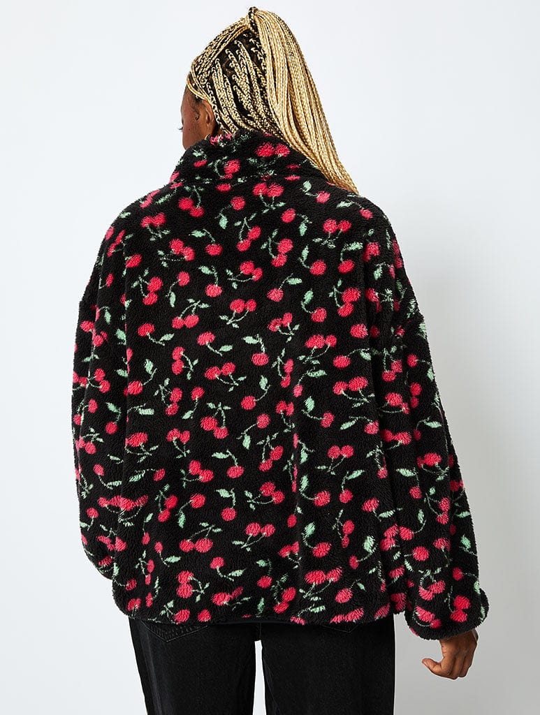 Ditsy Cherry Longline Fleece Coats & Jackets Skinnydip London