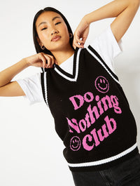 Do Nothing Club Black Knitted Vest Jumpers & Cardigans Skinnydip London