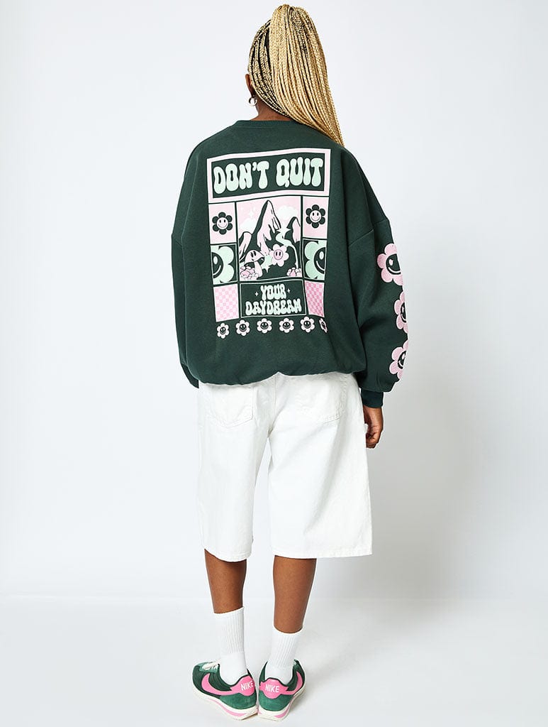 Don't Quit Your Daydream Sweatshirt in Green Hoodies & Sweatshirts Skinnydip London