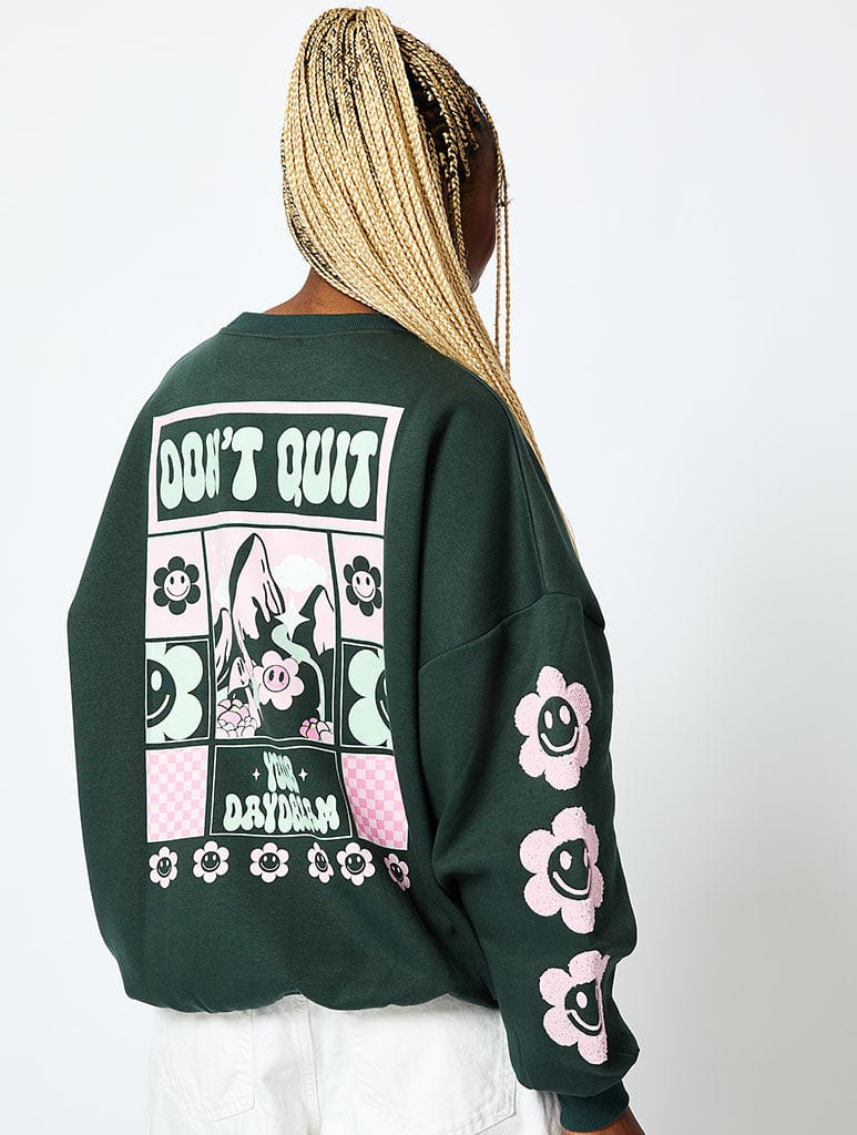 Don't Quit Your Daydream Sweatshirt in Green Hoodies & Sweatshirts Skinnydip London