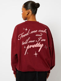 Feed Me Cake Sweatshirt in Burgundy Hoodies & Sweatshirts Skinnydip London