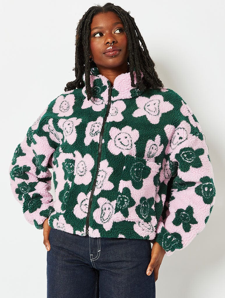 Flower Face Teddy Fleece Jacket Coats & Jackets Skinnydip London