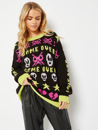 Game Over Black Knitted Jumper Jumpers & Cardigans Skinnydip London