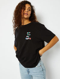 Get Off My Back Graphic Black Oversized T-Shirt Tops & T-Shirts Skinnydip London