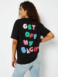 Get Off My Back Graphic Black Oversized T-Shirt Tops & T-Shirts Skinnydip London