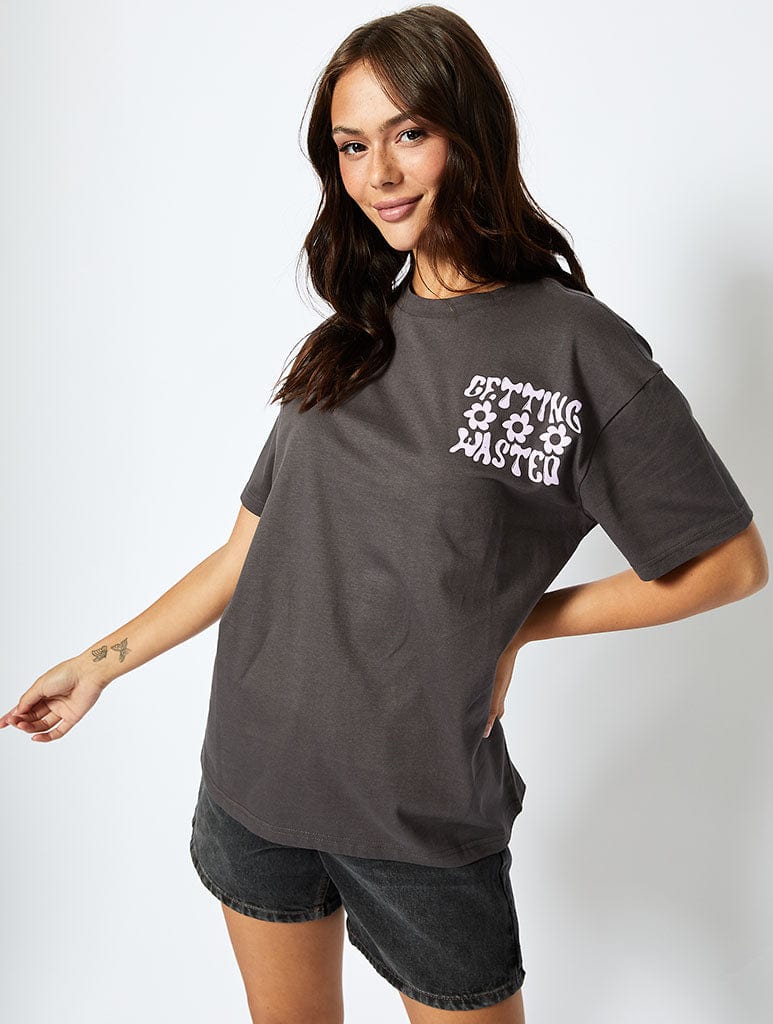 Getting Wasted T-Shirt in Charcoal Tops & T-Shirts Skinnydip London