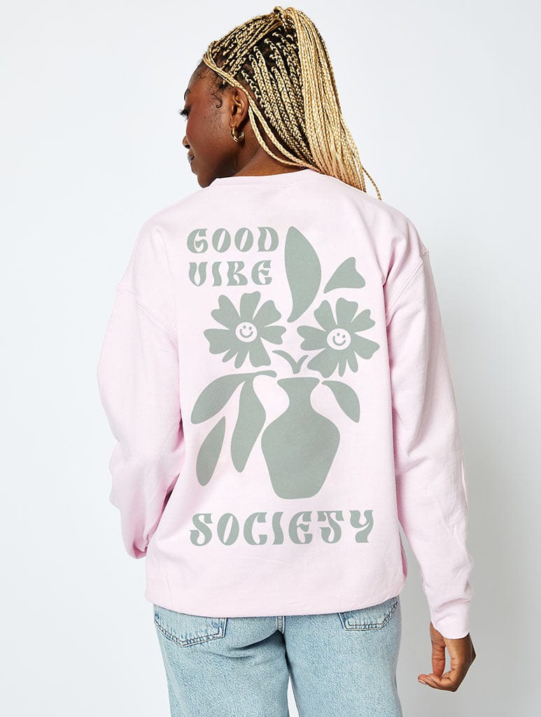 Good Vibe Society Sweatshirt in Pink Hoodies & Sweatshirts Skinnydip London