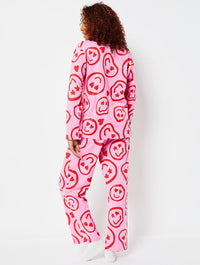 Happy Face Pyjama Set in Pink & Red Lingerie & Nightwear Skinnydip London