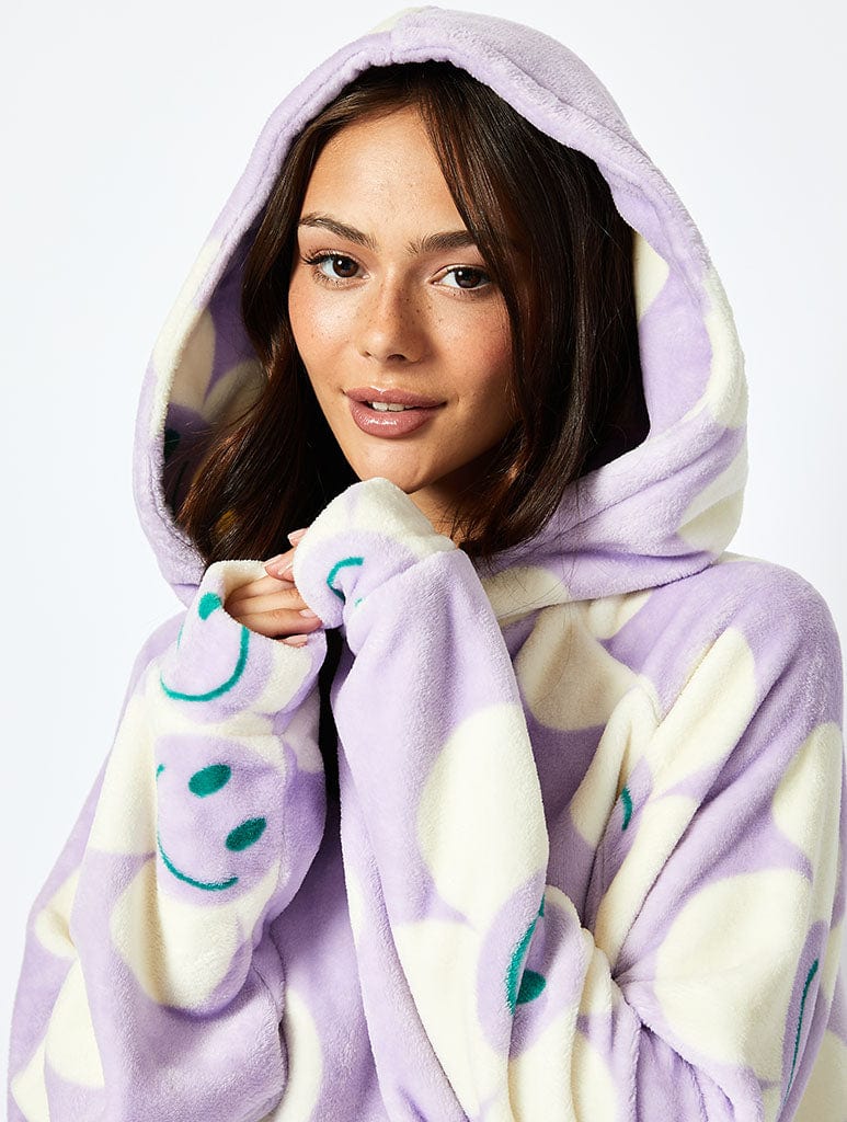 Happy Flower Blanket Hoodie in Lilac Lingerie & Nightwear Skinnydip London