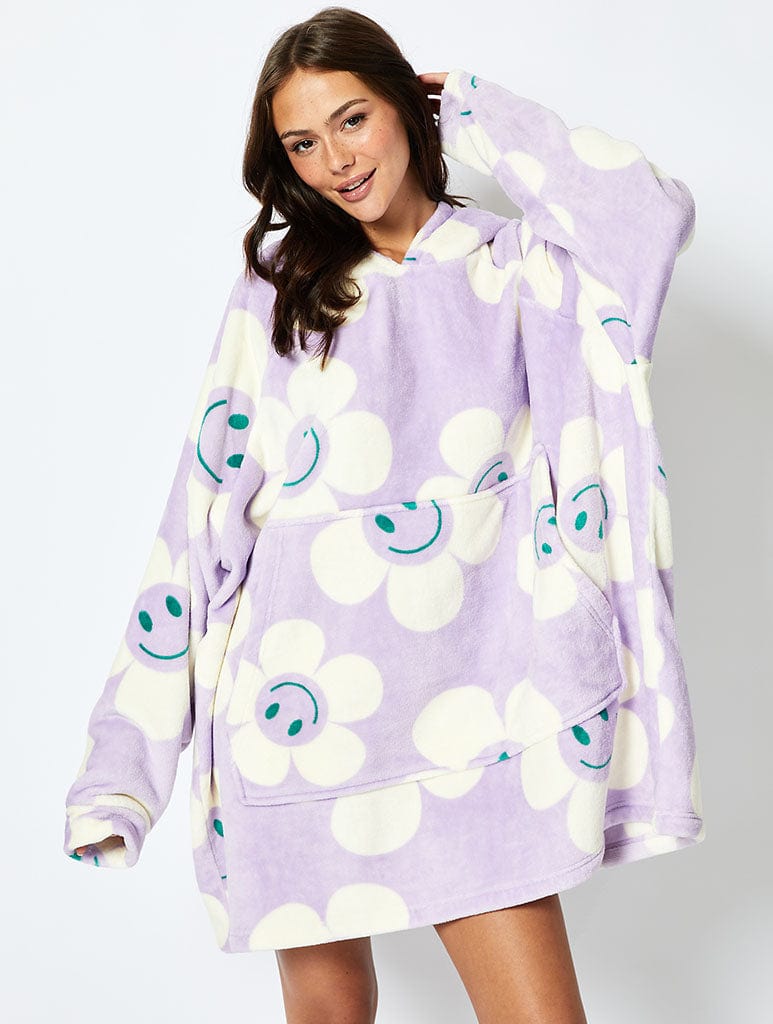 Happy Flower Blanket Hoodie in Lilac Lingerie & Nightwear Skinnydip London