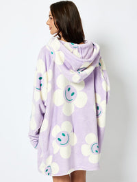 Happy Flower Blanket Hoodie in Lilac Lingerie & Nightwear Skinnydip London