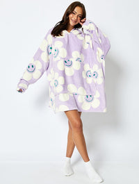 Happy Flower Blanket Hoodie in Lilac Lingerie & Nightwear Skinnydip London