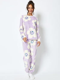 Happy Flower Fleece Pyjama Set in Lilac Lingerie & Nightwear Skinnydip London