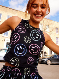 Happy Neon Face Crop Top Tops & T-Shirts Skinnydip London