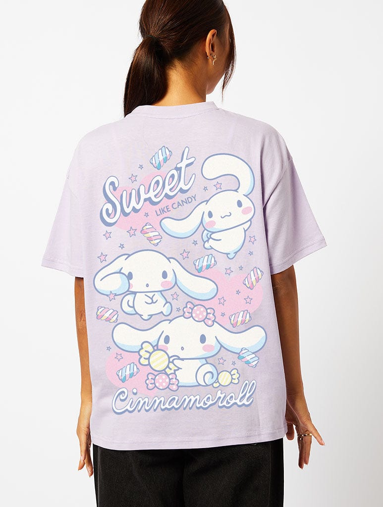 Hello Kitty x Skinnydip Cinnamoroll Sweet Like Candy T-Shirt In Lilac Tops & T-Shirts Skinnydip London