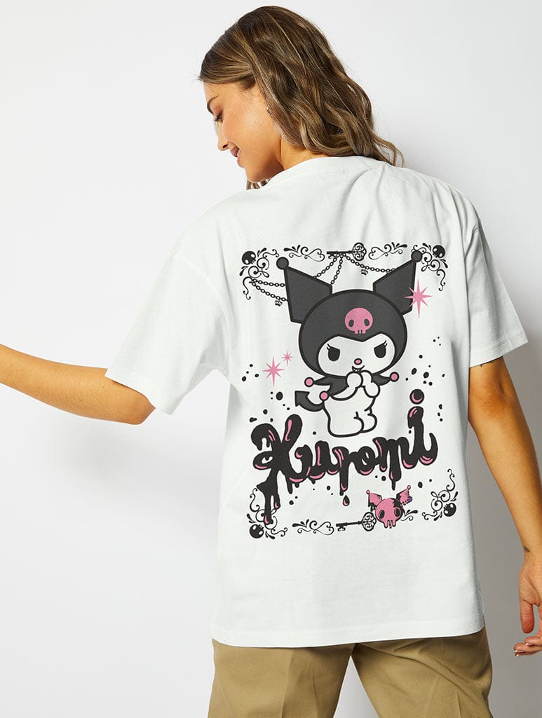 Hello Kitty x Skinnydip Kuromi Drip T-Shirt in Ecru Tops & T-Shirts Skinnydip London