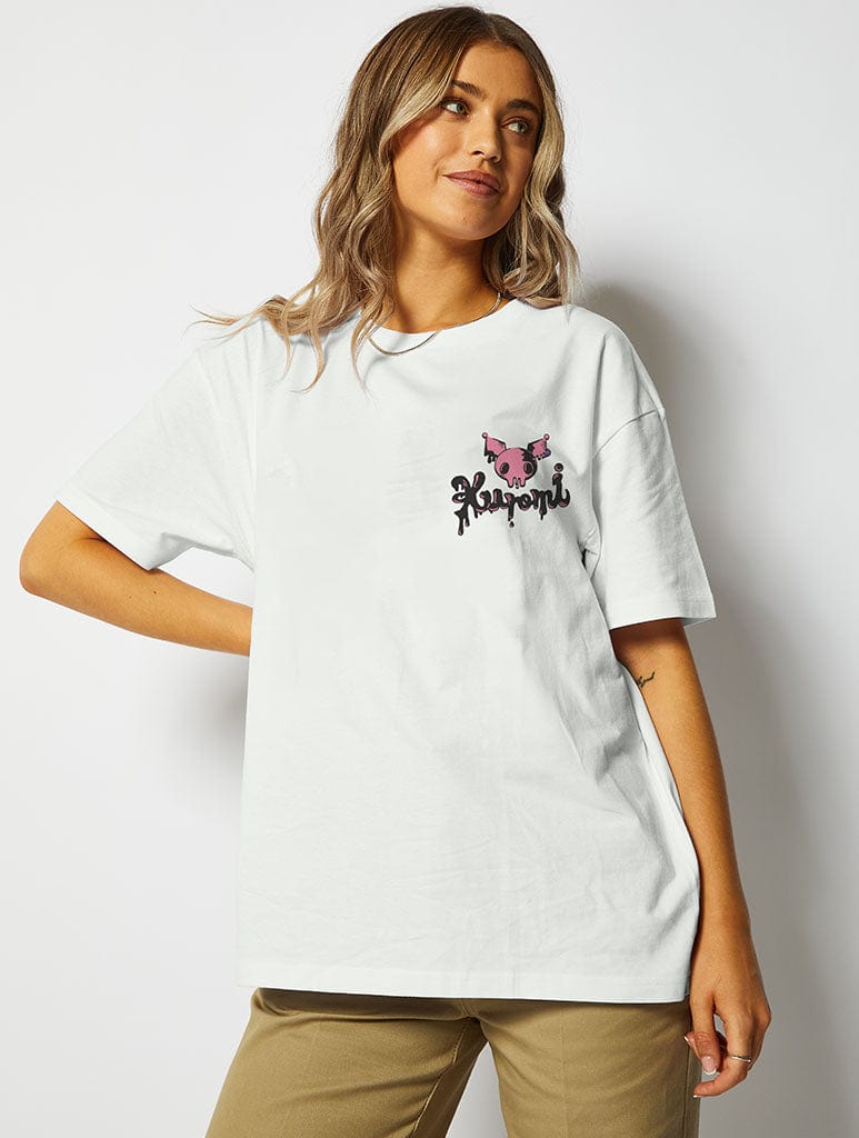 Hello Kitty x Skinnydip Kuromi Drip T-Shirt in Ecru Tops & T-Shirts Skinnydip London