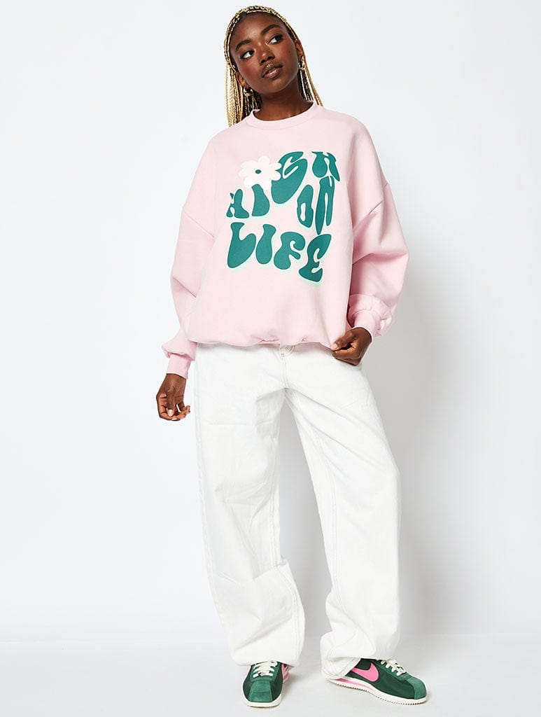 High On Life Sweatshirt in Pink Hoodies & Sweatshirts Skinnydip London