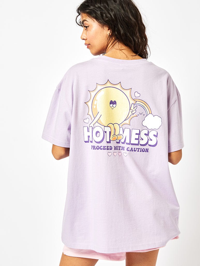 Hot Mess Oversized Lilac T-Shirt Tops & T-Shirts Skinnydip London