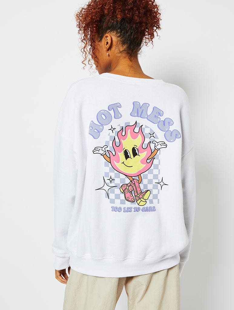 Hot Mess White Oversized Sweatshirt Hoodies & Sweatshirts Skinnydip London