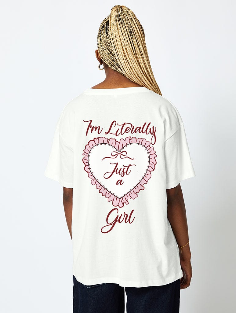 I'm Literally Just A Girl T-Shirt In Ecru Tops & T-Shirts Skinnydip London