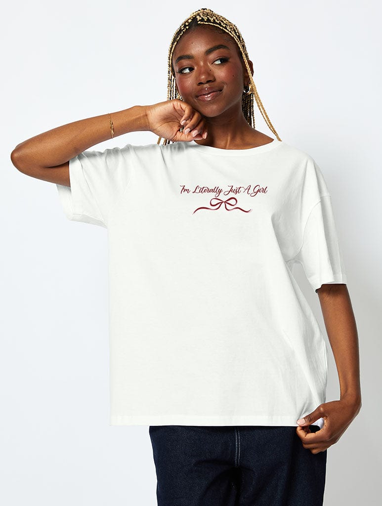 I'm Literally Just A Girl T-Shirt In Ecru Tops & T-Shirts Skinnydip London