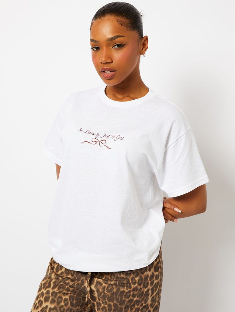 I'm Literally Just A Girl T-Shirt In Ecru Tops & T-Shirts Skinnydip London