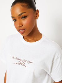 I'm Literally Just A Girl T-Shirt In Ecru Tops & T-Shirts Skinnydip London