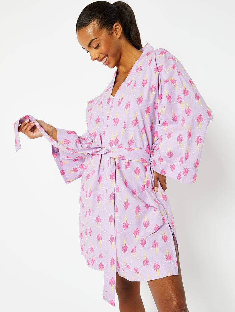 Ice Cream Print Cotton Dressing Gown Lingerie & Nightwear Skinnydip London