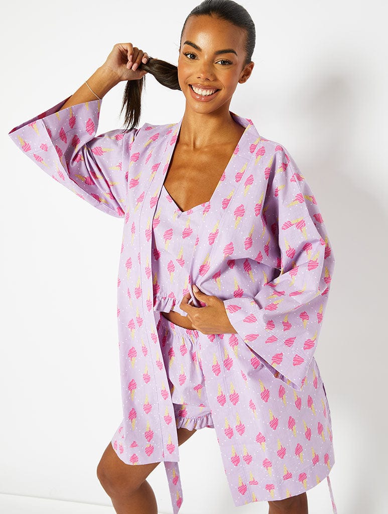 Ice Cream Print Cotton Dressing Gown Lingerie & Nightwear Skinnydip London