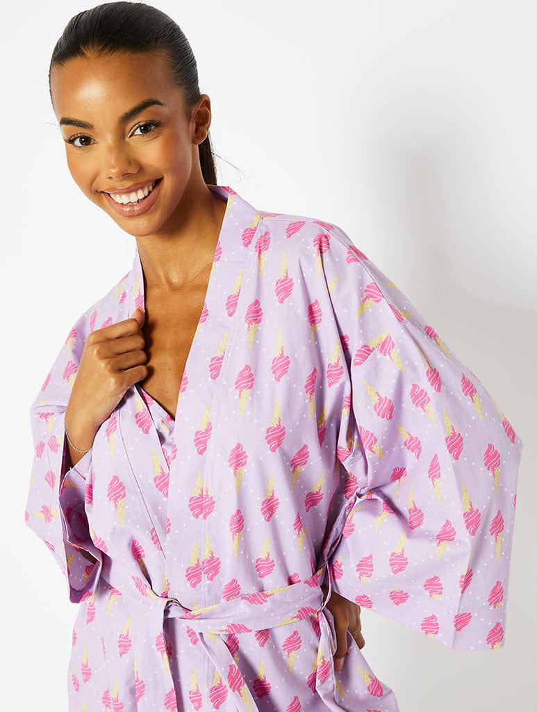 Ice Cream Print Cotton Dressing Gown Nightwear Skinnydip London