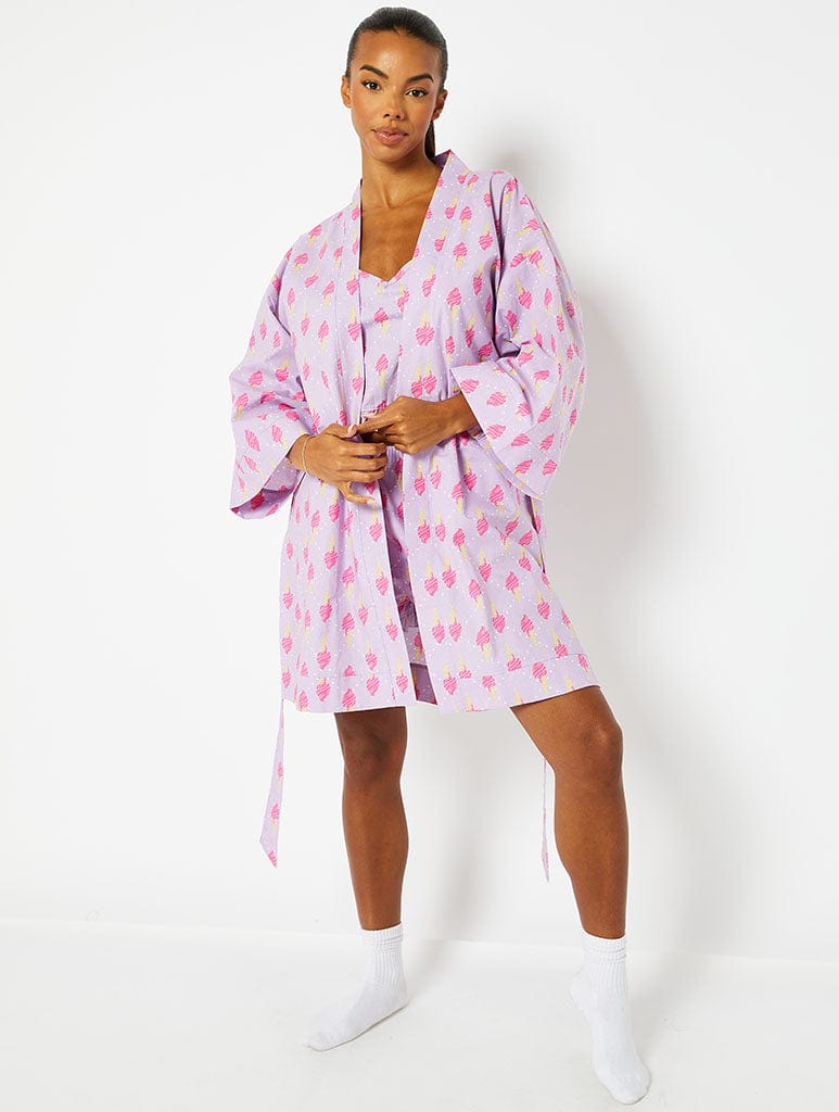 Ice Cream Print Cotton Dressing Gown Lingerie & Nightwear Skinnydip London