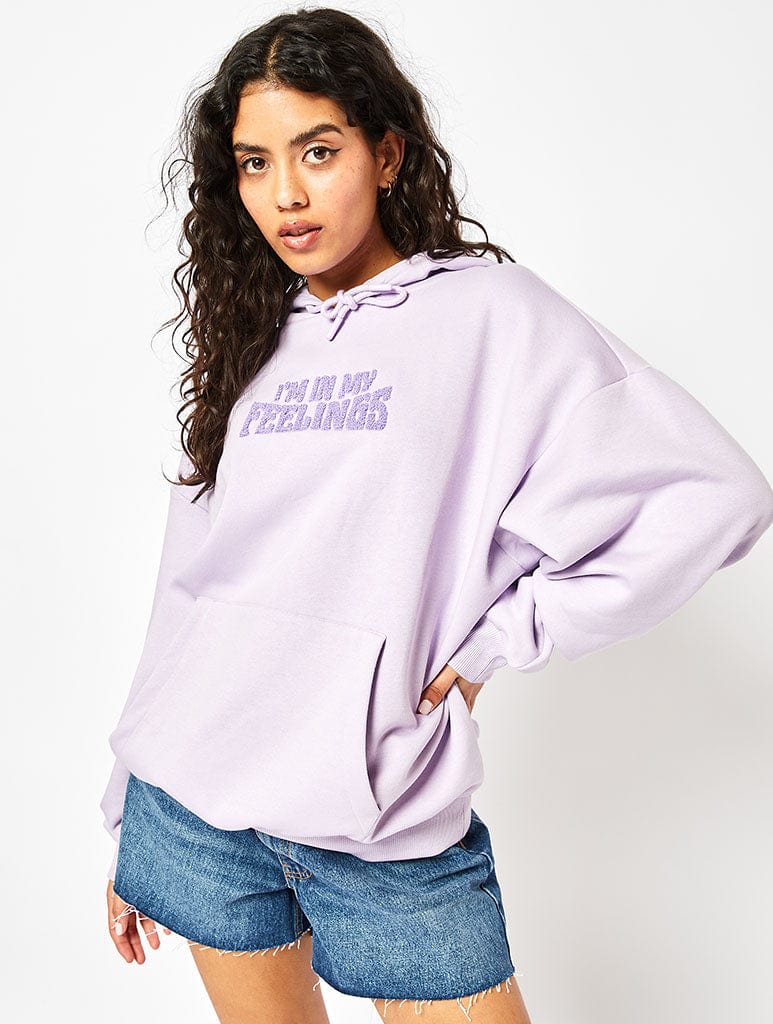 In My Feelings Lilac Oversized Hoodie Hoodies & Sweatshirts Skinnydip London