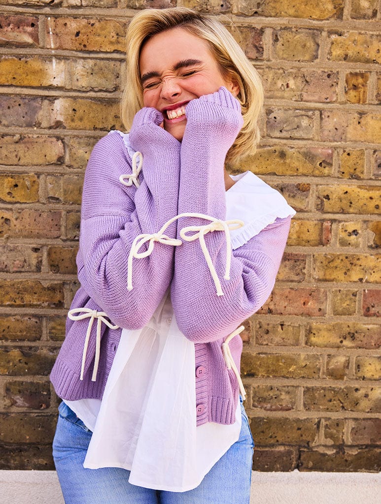 In Your Bow Era Knit Cardigan in Lilac Jumpers & Cardigans Skinnydip London