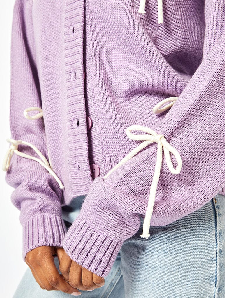 In Your Bow Era Knit Cardigan in Lilac Jumpers & Cardigans Skinnydip London