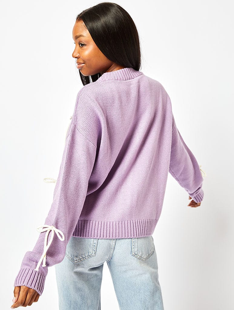 In Your Bow Era Knit Cardigan in Lilac Jumpers & Cardigans Skinnydip London