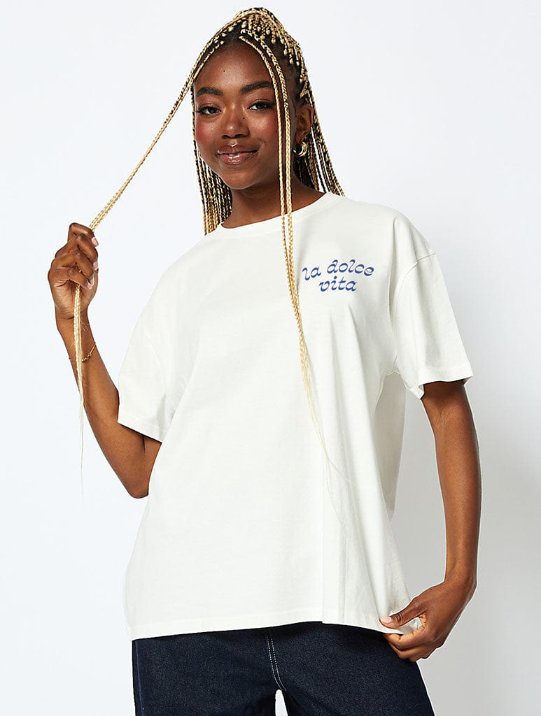 La Dolce Vita T-Shirt In Ecru Tops & T-Shirts Skinnydip London