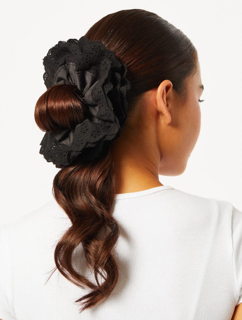 Lace Frill Extra Large Scrunchie in Black Gift Sets Skinnydip London