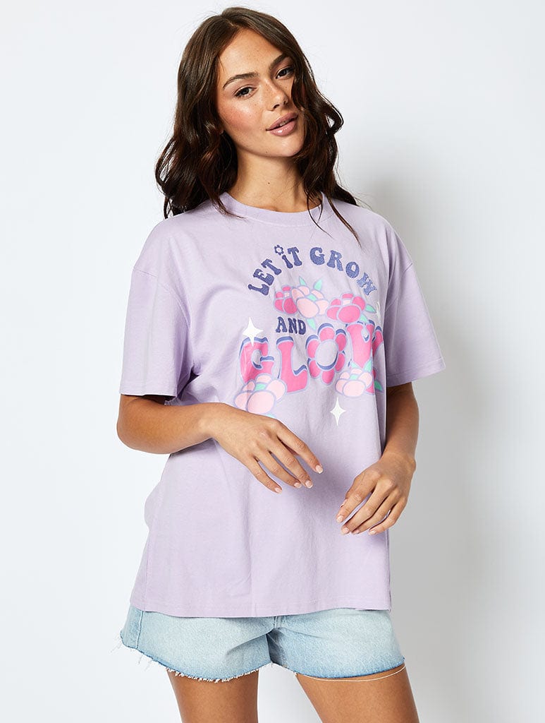 Let It Grow And Glow T-Shirt in Lilac Tops & T-Shirts Skinnydip London