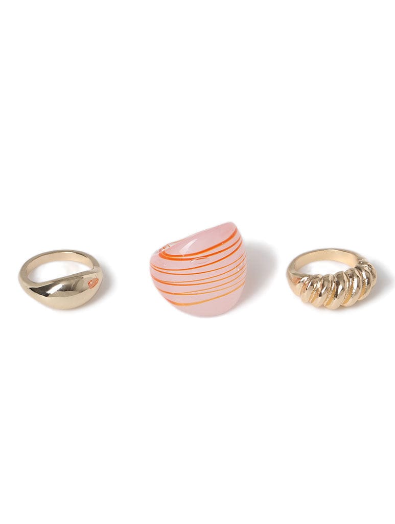 Liars & Lovers 3 Pack Striped Glass & Metal Rings Jewellery Liars & Lovers